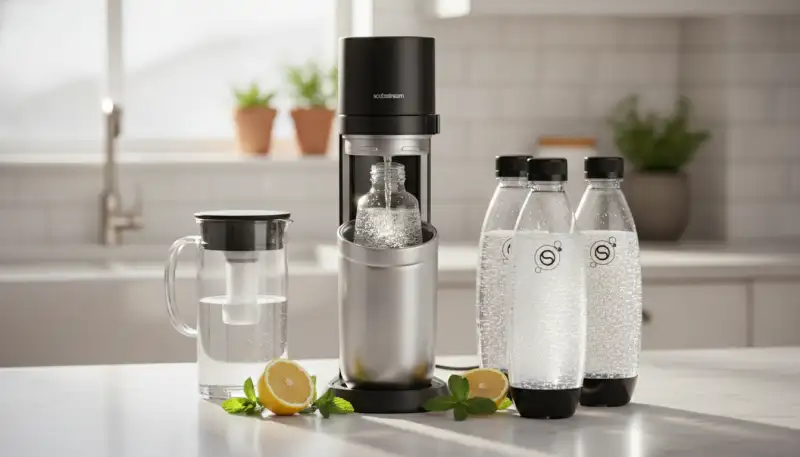 Mineralisiertes Wasser aus Glas-Filterkaraffen